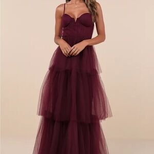 Lulu's Red Maxi Gown Sweetheart Neckline Prom